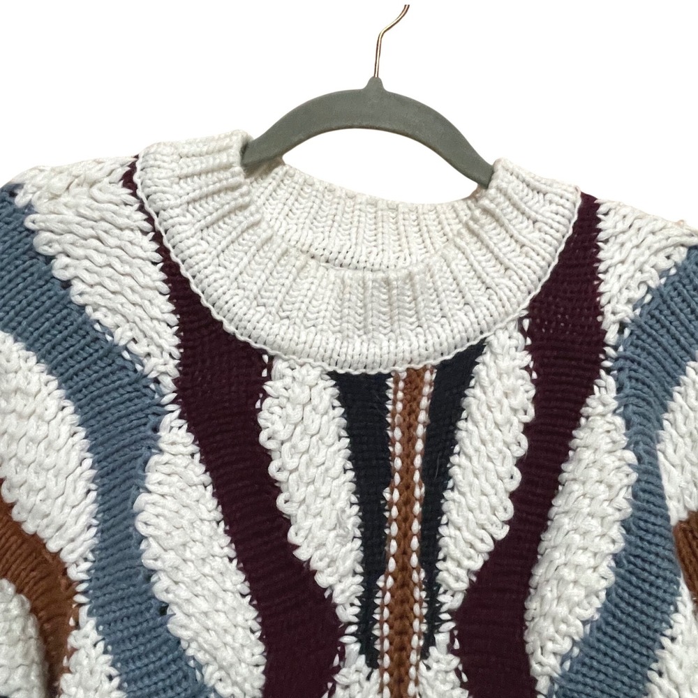 RYEGRASS Chunky Knit Cropped Sweater Retro‎ Geometric Pattern Pullover M - Picture 3 of 6